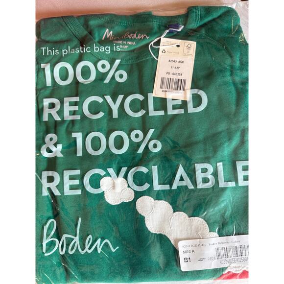 NEW Mini Boden green santa christmas train Applique Shirt size 11-12 item 1 - Picture 2 of 2